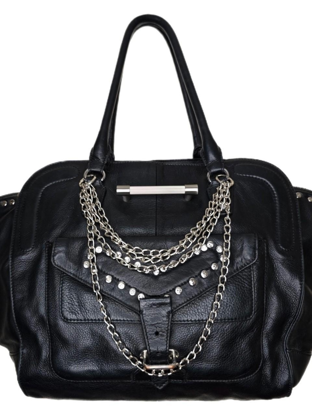 Custom Rivet Hayden Harnett Black Leather Studded Chain Shoulder Bag